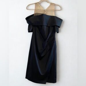 NWT Kay Unger Asymmetrical Sheer Neck Navy Blue Dress Size 6